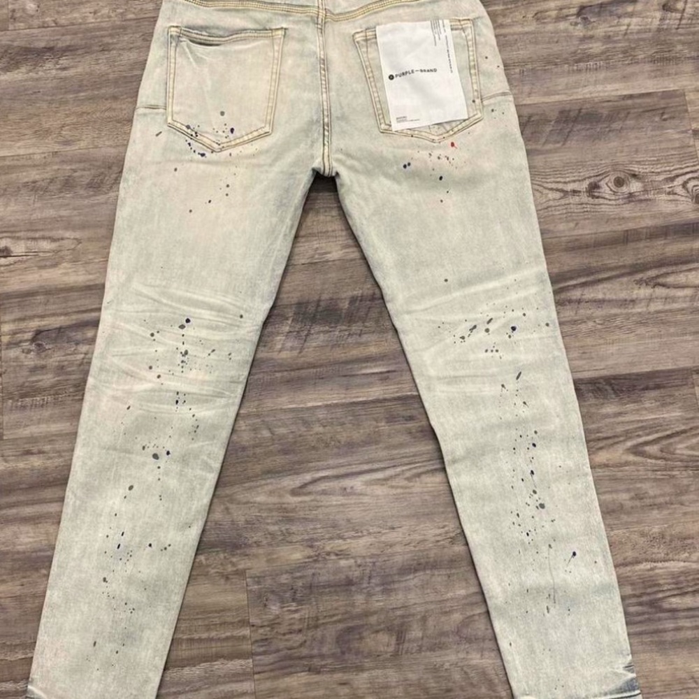 Men's Beige Jeans with Paint Splatter